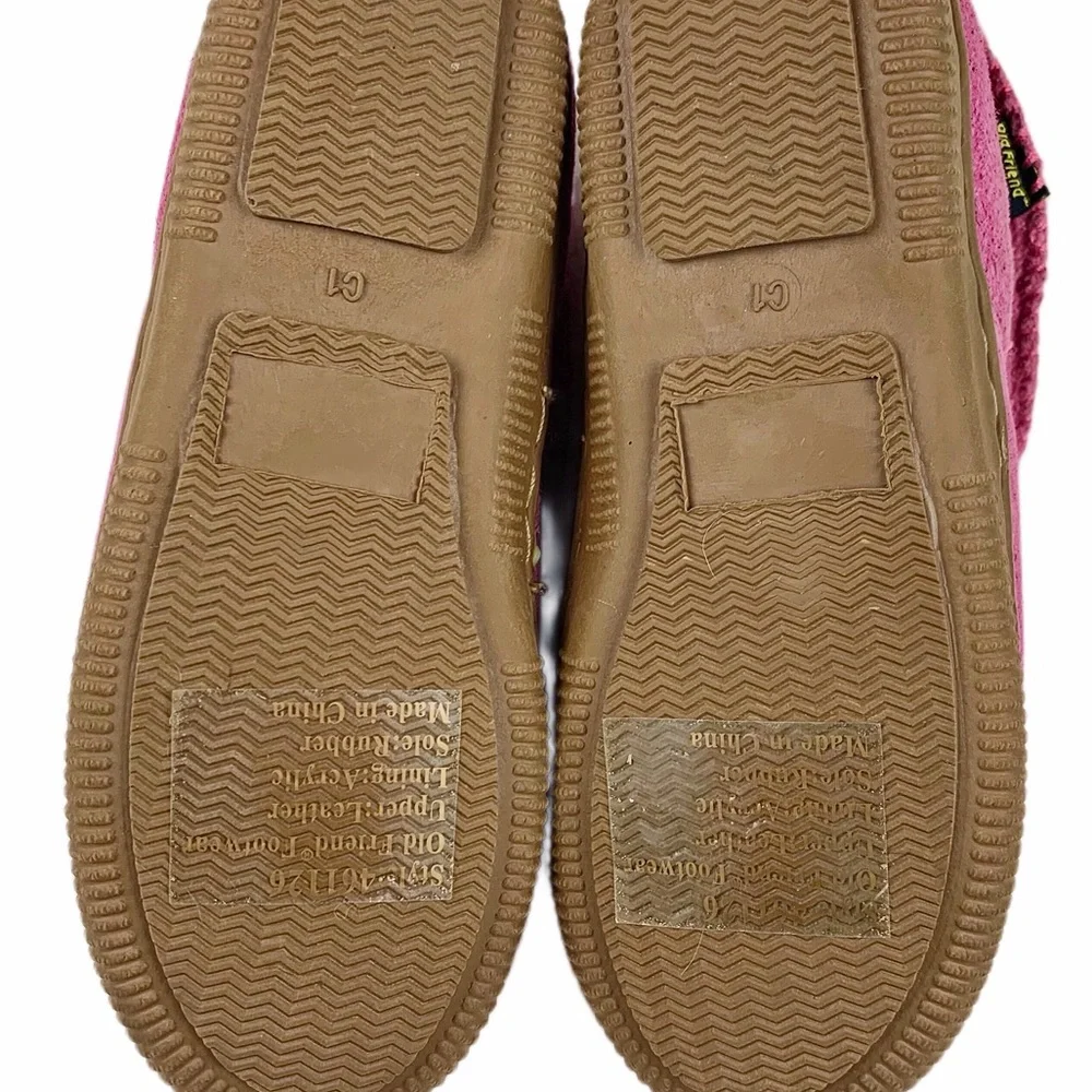 Old Friend Pink Flannel/ Faux FurTrim Slippers Size 1